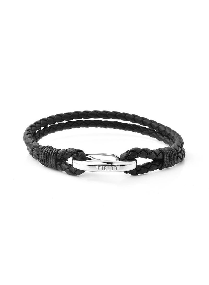Riblor Margo Leather Bracelet For Men Black And Silver - Image 1